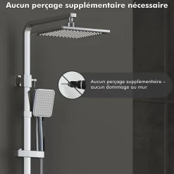 Colonne de Douche sans Mitigeur Systeme de Douche avec Douchette Set Kit de Douche en Acier Inox Réglable en Hauteur Chromé