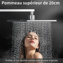 Colonne de Douche sans Mitigeur Systeme de Douche avec Douchette Set Kit de Douche en Acier Inox Réglable en Hauteur Chromé