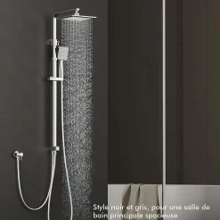 Colonne de Douche sans Mitigeur Systeme de Douche avec Douchette Set Kit de Douche en Acier Inox Réglable en Hauteur Chromé