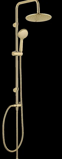 Colonne de douche sans robinetterie avec douchette + pomme de tête + barre réglable + flexible, doré, Wenko Young Line