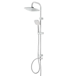 Colonne de douche sans robinetterie avec pommeau + douchette 3 jets + flexible + barre réglable chrome GoodHome Teesta