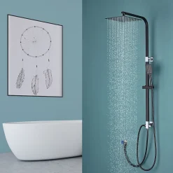 Colonne de douche sans robinetterie avec pommeau + douchette+ flexible + barre réglable, Noir