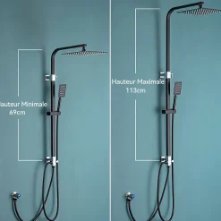 Colonne de douche sans robinetterie avec pommeau + douchette+ flexible + barre réglable, Noir