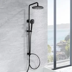 Colonne de douche sans robinetterie avec pommeau + douchette+ flexible + barre réglable, Noir