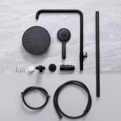 Colonne de douche sans robinetterie avec pommeau + douchette+ flexible + barre réglable, Noir
