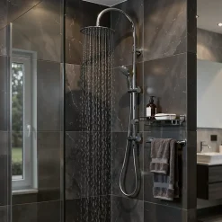 Colonne de douche sans robinetterie avec pommeau + barre réglable + douchette 1 jet + flexible chrome GoodHome Blyth