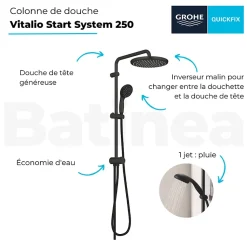 Colonne de douche sans robinetterie GROHE Vitalio Start 250 1 jet Noir mat