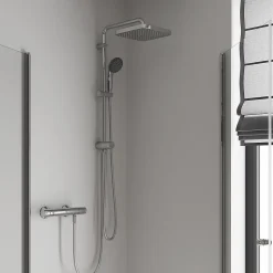 Colonne de douche sans robinetterie avec pommeau + douchette 1 jet + flexible + barre réglable Grohe Vitalio Start 250 Cube