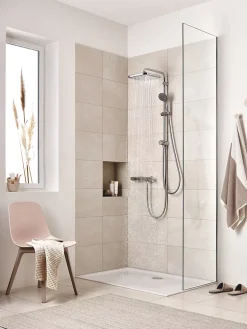 Colonne de douche sans robinetterie avec pommeau + douchette 1 jet + flexible + barre réglable Grohe Vitalio Start 250 Cube