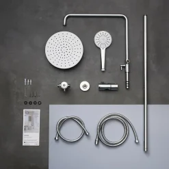 Colonne de douche sans robinetterie avec pommeau + douchette+ flexible + barre réglable