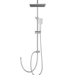 Colonne de douche sans robinetterie avec pommeau + douchette+ flexible + barre réglable, chrome