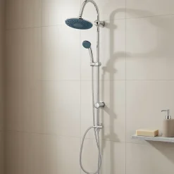Colonne de douche sans robinetterie avec pommeau + douchette 1 jet + support + flexible 150 cm en inox chromé Nakri