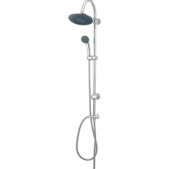 Colonne de douche sans robinetterie avec pommeau + douchette 1 jet + support + flexible 150 cm en inox chromé Nakri