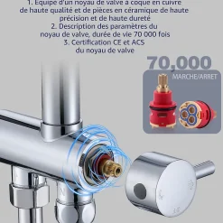 Colonne de Douche sans Robinetterie Murale Hydromassante avec Douchette et Pommeau de Douche Chromé
