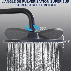 Colonne de Douche sans Robinetterie Effet Pluie avec Douchette 3 Fonctions Noir pour Salle de Bain