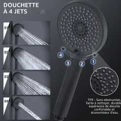 Colonne de Douche sans Robinetterie Effet Pluie avec Douchette 3 Fonctions Noir pour Salle de Bain