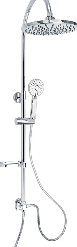 Colonne de douche sans robinetterie avec pommeau + douchette 2 jets + flexible + barre réglable, chrome, Edouard Rousseau Spatial