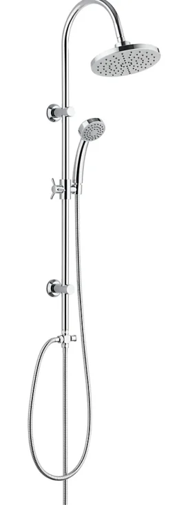 Colonne de douche sans robinetterie avec pommeau + douchette 1 jet + flexible + barre réglable, chrome, Edouard Rousseau Manolia