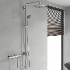 Colonne de douche sans robinetterie avec pommeau + douchette 3 jets + flexible + barre réglable, chrome, Grohe Vitalio Joy System 260
