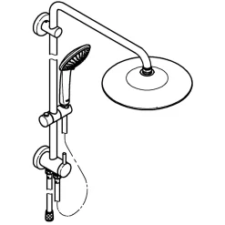 Colonne de douche sans robinetterie avec pommeau + douchette 3 jets + flexible + barre réglable, chrome, Grohe Vitalio Joy System 260