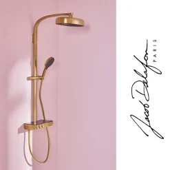 Colonne de douche thermostatique JACOB DELAFON Grands Boulevards avec tablette en verre laiton brossé