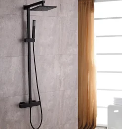 Colonne de douche thermostatique murale laiton + tête de douche 23x23cm - Noir mat - 110x15cm - SEDAL 8921B