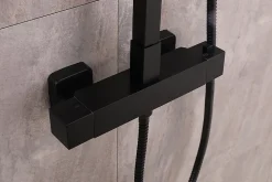 Colonne de douche thermostatique murale laiton + tête de douche 23x23cm - Noir mat - 110x15cm - SEDAL 8921B