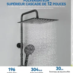 Colonne de Douche Thermostatique 5 Fonctions, SOFETIY MAX Ensemble de Douche Noir, Douche avec Tête de Douche de 12 pouces