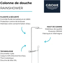 Colonne de douche thermostatique GROHE Rainshower System SmartControl Mono 360 Blanc/chromé + Tablette douche d'angle Start Cube