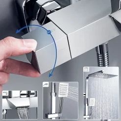 Colonne de Douche Thermostatique 3 Fonctions, Auralum MAX Ensemble de Douche Chrome avec pomme Douchette Robinet de Baignoire