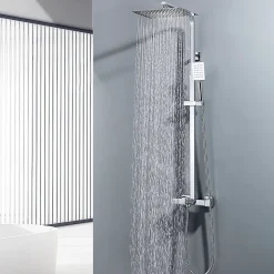 Colonne de Douche Thermostatique 3 Fonctions, Auralum MAX Ensemble de Douche Chrome avec pomme Douchette Robinet de Baignoire