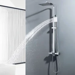 Colonne de Douche Thermostatique 3 Fonctions, Auralum MAX Ensemble de Douche Chrome avec pomme Douchette Robinet de Baignoire