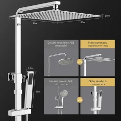 Colonne de Douche Thermostatique Ensemble de Douche Corps en Laiton Hauteur Réglable 855-1105mm Système de Douche