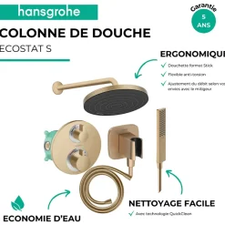 Colonne de douche thermostatique HANSGROHE Ecostat S Douche de tête Pulsify S Flexible Isiflex Douchette Pulsify E bronze brossé