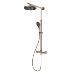 Colonne de douche thermostatique avec pommeau + douchette + flexible + barre réglable, coloris cuivre, Schulte Rain