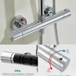 Colonne de Douche Thermostatique avec mitigeur , Auralum MAX Ensemble de Douche Noir, Douche avec Tête de Douche de 12 pouce