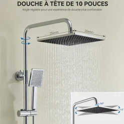 Colonne de Douche Thermostatique avec mitigeur , Auralum MAX Ensemble de Douche Noir, Douche avec Tête de Douche de 12 pouce