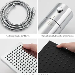 Colonne de Douche Thermostatique avec mitigeur , Auralum MAX Ensemble de Douche Noir, Douche avec Tête de Douche de 12 pouce