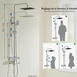 Colonne de Douche Thermostatique avec mitigeur , Auralum MAX Ensemble de Douche Noir, Douche avec Tête de Douche de 12 pouce