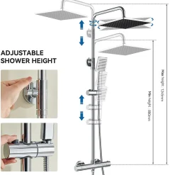 Colonne de Douche Thermostatique avec mitigeur , Auralum MAX Ensemble de Douche Noir, Douche avec Tête de Douche de 12 pouce