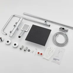 Colonne de Douche Thermostatique avec mitigeur , Auralum MAX Ensemble de Douche Noir, Douche avec Tête de Douche de 12 pouce