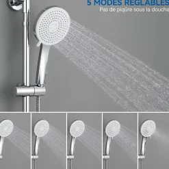 Colonne de Douche Thermostatique 5 Fonctions, SOFETIY MAX Ensemble de Douche , Douche avec Tête de Douche de 12 pouces