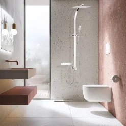 Colonne de douche thermostatique avec pomme de tête, douchette et flexible, chrome, Valentin Inouie