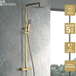 Colonne de Douche Thermostatique Anti-Calcaire Or Brossé IMEX VIGO BTV013/OC