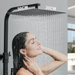 Colonne de Douche Thermostatique Noir Ensemble de Douche Corps en Laiton Hauteur Réglable 855-1105mm Système de Douche