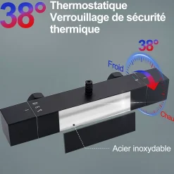 Colonne de Douche Thermostatique Noir Ensemble de Douche Corps en Laiton Hauteur Réglable 855-1105mm Système de Douche