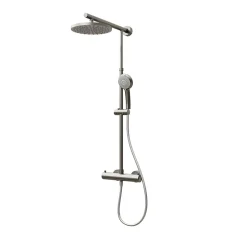 Colonne de douche thermostatique avec pommeau + douchette + flexible + barre réglable, coloris inox, Schulte Rain