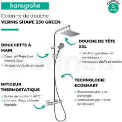 Colonne de douche thermostatique HANSGROHE Vernis Shape 230 Green chromé