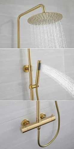 COLONNE DE DOUCHE THERMOSTATIQUE EN LAITON DORÉ BROSSÉ SC418 COLLECTION SCAMANDRE