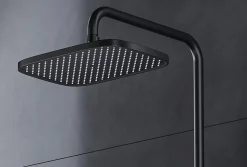 Colonne de douche thermostatique hauteur réglable design + tablette acier inox + mitigeur et pommeau Carrés - Noir mat - BS371